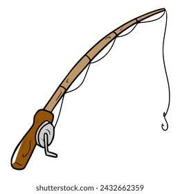 fishing rod illustration hand drawn colored vector drawing	