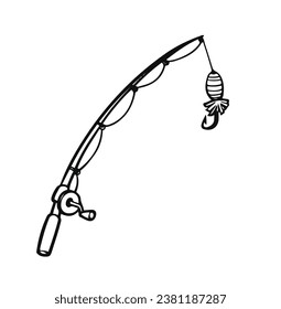 Fishing rod. illustration of a rod. Simple design outline style. For coloring book, coloring page and more. You can change color you want. Vector illustration