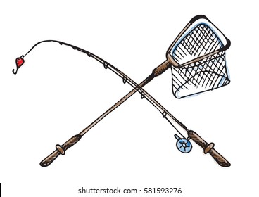 Fishing rod and landing net