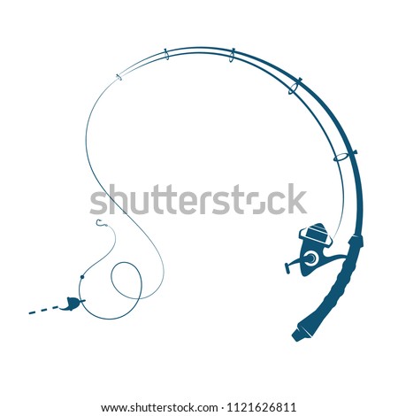 Fishing rod with fishing line and float silhouette