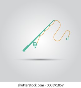 Fishing rod with fishing line and hook isolated vector icon