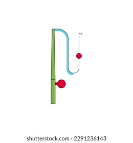 Fishing rod line icon. Flat icon fishing spinning equipment for outdoor recreation. Float fishing rod, river fishing and equipment. Equipment for recreation on the river, sea, lake.