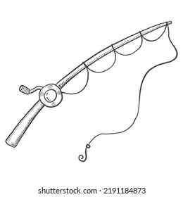 fishing rod line isolated doodle hand drawn sketch with outline style