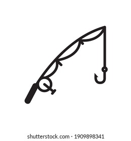 Fishing Rod Outline Icon. Fishing Rod Line Art Logo. Vector Illustration. Isolated on White Background. Editable Stroke