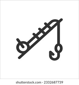 Fishing Rod Outline Icon. Fishing Rod Line Art Logo. Vector Illustration. Isolated on White Background. Fishing rod with reel, line and hook. 