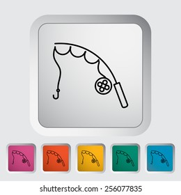 Fishing rod. Outline icon on the button. Vector illustration.
