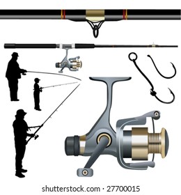 fishing rod, reel, hook 1