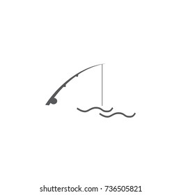 Fishing rod with reel icon on the white background