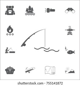 Fishing rod with reel icon. Set of camping icons on the white background