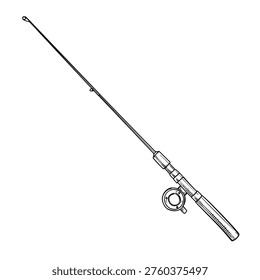 fishing rod with reel vector line art hand drawn illustration