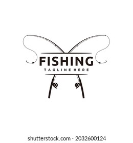 Fishing rod silhouette hunting logo design icon vector
