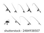 Fishing rod silhouette, Spinning rod illustration, Fishing rod bundle, Fishing rod clipart