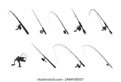 Fishing rod silhouette, Spinning rod illustration, Fishing rod bundle, Fishing rod clipart