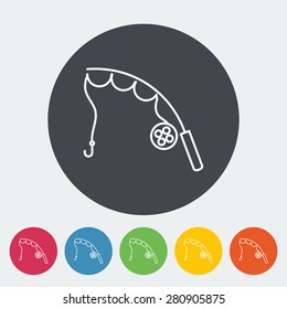Fishing rod. Single flat icon on the circle. Vector illustration.