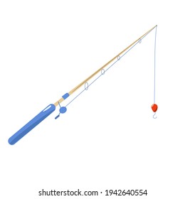 Fishing rod spinning for fishing. Isolated element on a white background.