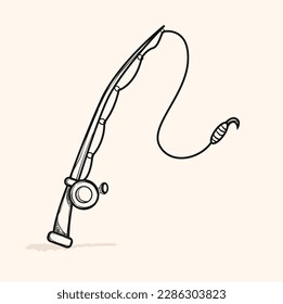 fishing rod tool doodle vector