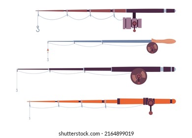 Fishing rod vector cartoon set isolated on a white background.