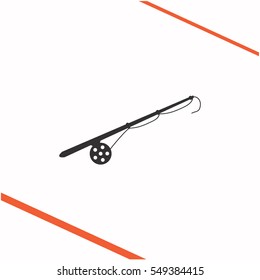 Fishing rod vector grey icon on white background. Fishing rod symbol stock bitmap illustration. Business picture.
