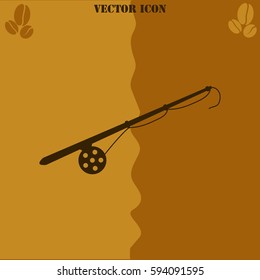 Fishing rod vector  icon Coffee symbol background.