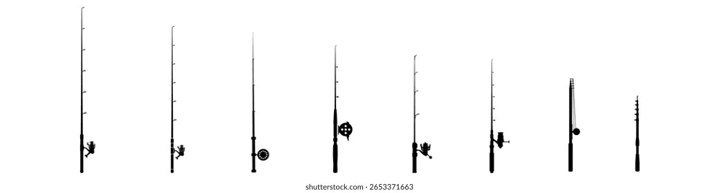 Fishing rod vector icon set. Spinning illustration sign collection. Fishing symbol or logo.