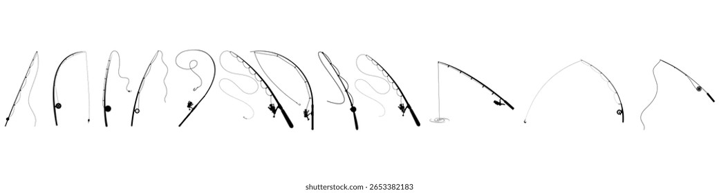 Fishing rod vector icon set. Spinning illustration sign collection. Fishing symbol or logo.