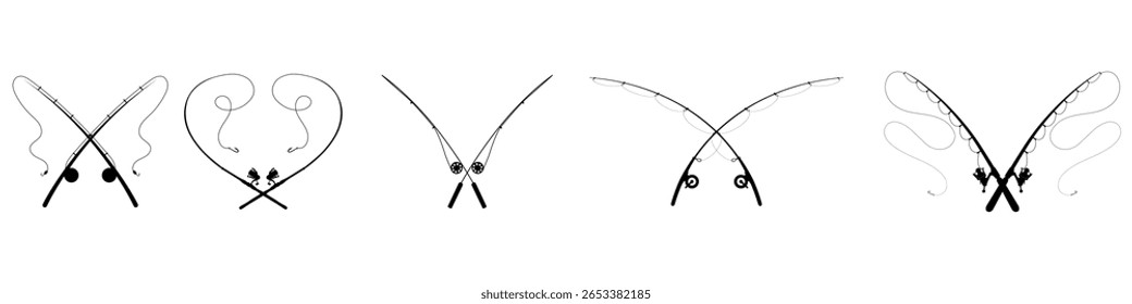 Fishing rod vector icon set. Spinning illustration sign collection. Fishing symbol or logo.