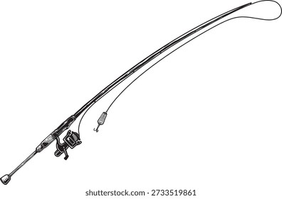 Fishing Rod Vector Illustration, Black and White