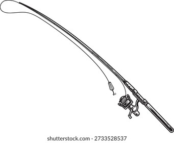 Fishing Rod Vector Illustration, Black and White Design
