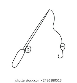 Fishing rod. Vector illustration in doodle style. Isolated on white background