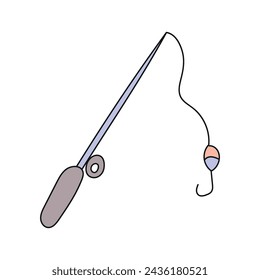 Fishing rod. Vector illustration in doodle style. Isolated on white background