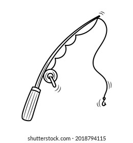 Ilustración vectorial de la barra de pescar con un estilo de esbozo simple dibujado a mano