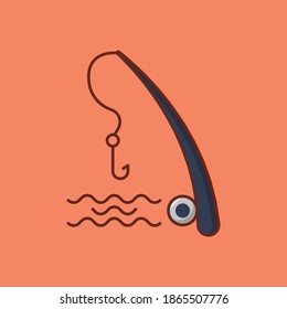 fishing rod vector line flat icon