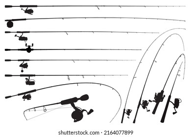 Fishing rod vector silhouette. Spinning rods illustration