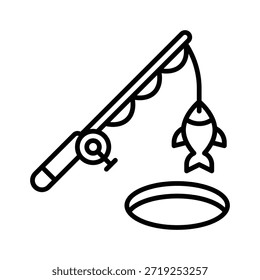Fishing Rod Winter Activity Vector Illustration, Line Style Icon