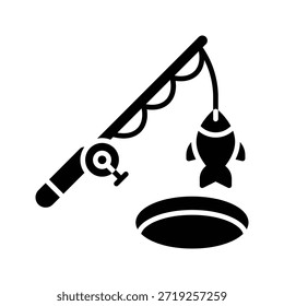 Fishing Rod Winter Activity Vector Illustration, Solid Style Icon