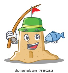 Fishing sandcastle character cartoon style