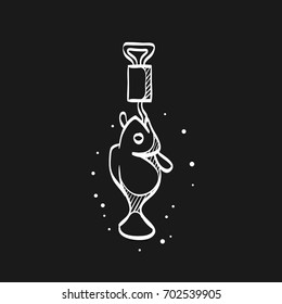 Fishing scale icon in doodle sketch lines. Water sport activity fish weight