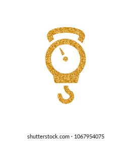 Fishing scale icon in gold glitter texture. Sparkle luxury style vector illustration.