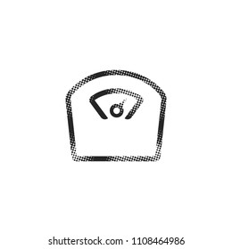 Fishing scale icon in halftone style. Black and white monochrome vector illustration.