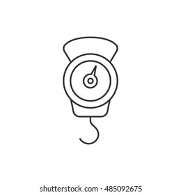 Fishing scale icon in thin outline style. Water sport activity fish weight
