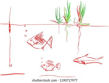 Fishing scene viewed from underwater