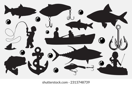 fishing Sea animal vector silhouette for icon or sign. The shape of a giant fishing on a white background. Sea monster Kraken. Vector illustration.eps10.