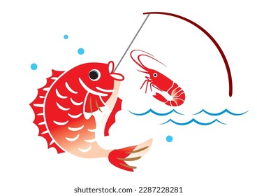 Fishing sea bream with shrimp illustration proverb