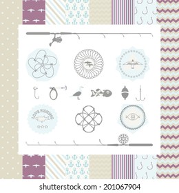 Fishing Sea Elements and Patterns stock vector