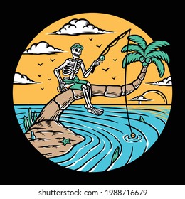 Fishing in the sea vector illustration