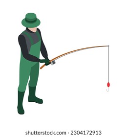 Composición isométrica del pescado en el mar de íconos de pesca aislados en ilustración vectorial de fondo en blanco