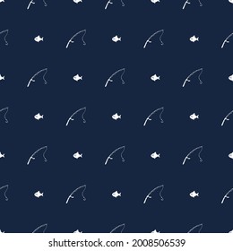 Fishing seamless pattern with fishing rod and fish. Fishing background vector illustration