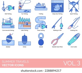 Fishing Services Icons including Fisherman, Fisherwoman, Fish Hook, Hooked, Boat, Shore Fishing, Season, Competition, Bass, Trout, Salmon, Crab, Crab Net, Boat