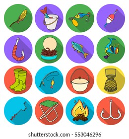 Fishing set icons in flat style. Big collection of fishing vector symbol stock illustration