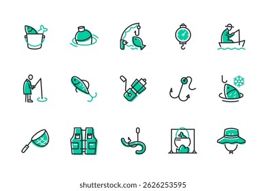 Fishing- set of line design style icons